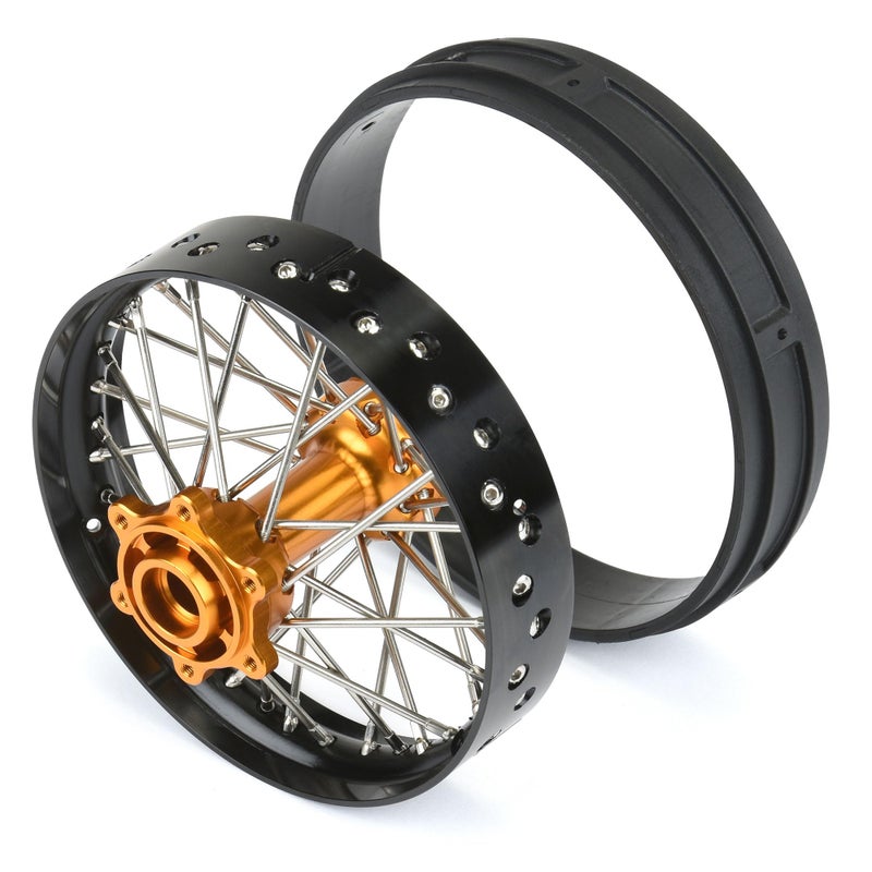 برو-لاين ريسينج عجلة خلفية Pro-Line Racing 1/4 Pro-Spec ألومنيوم V2 خرزية مجمعة باللون الأسود/الذهبي Pro Moto-MX PRO283700T3 - Image 2